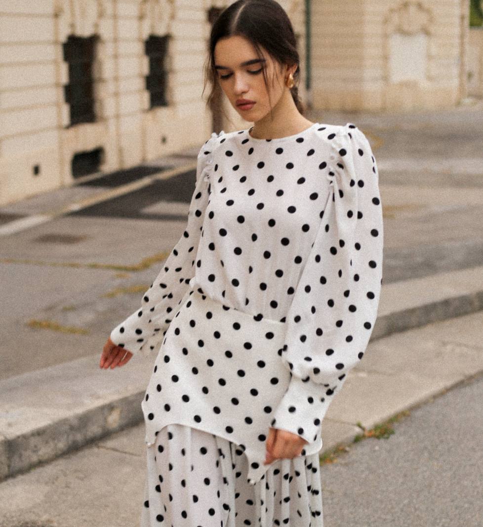 Максі-сукня GURANDA в горошок milk