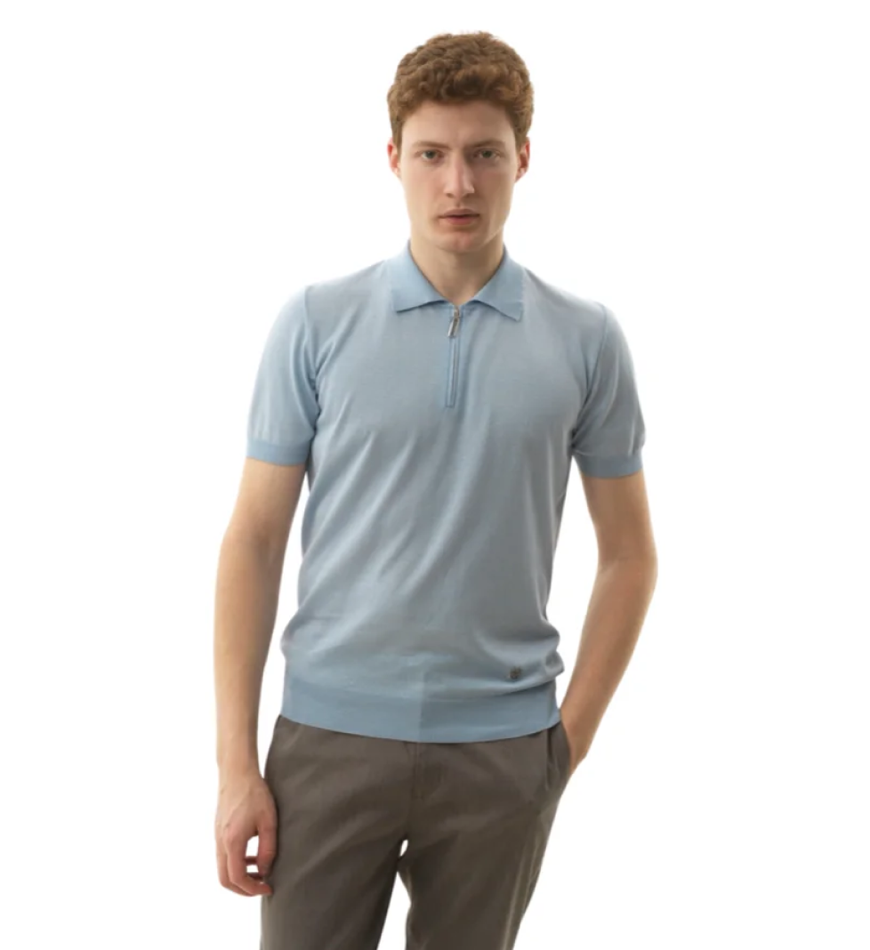 Поло HRECHKO з коротким рукавом на блискавці light blue