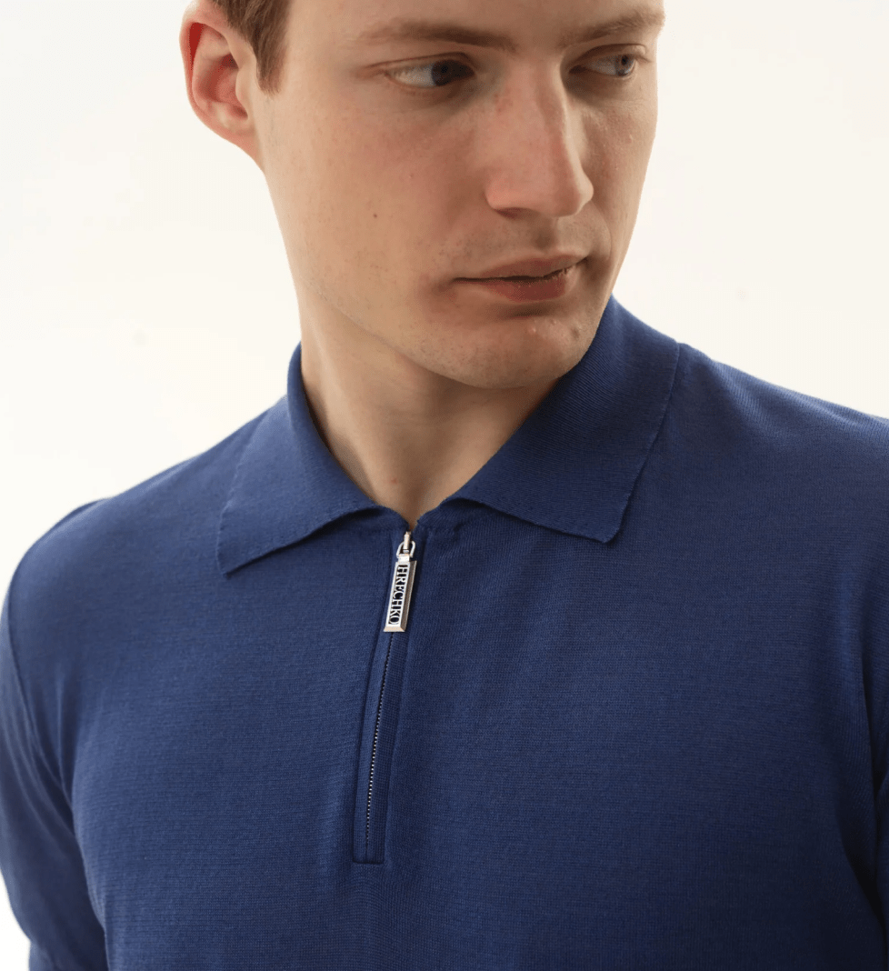 Поло HRECHKO з коротким рукавом на блискавці blue