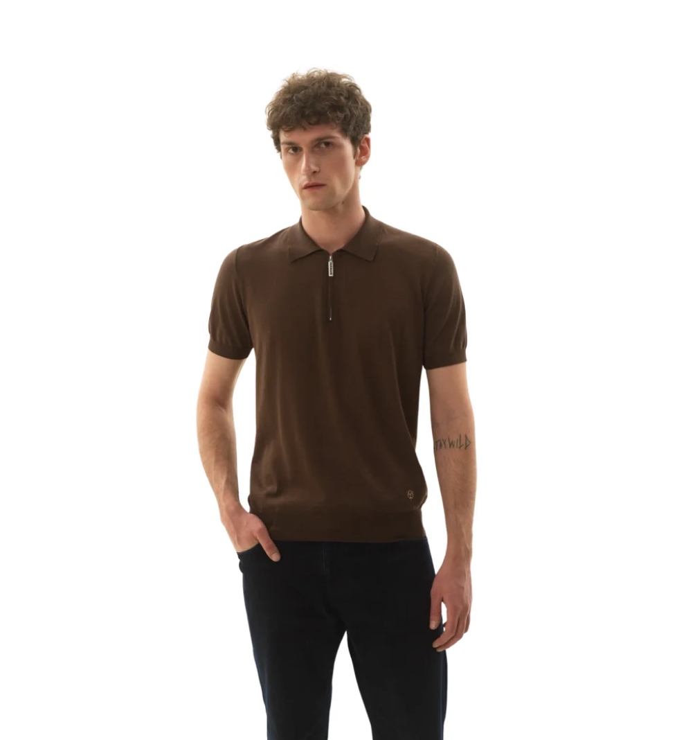 Поло HRECHKO з коротким рукавом на блискавці brown