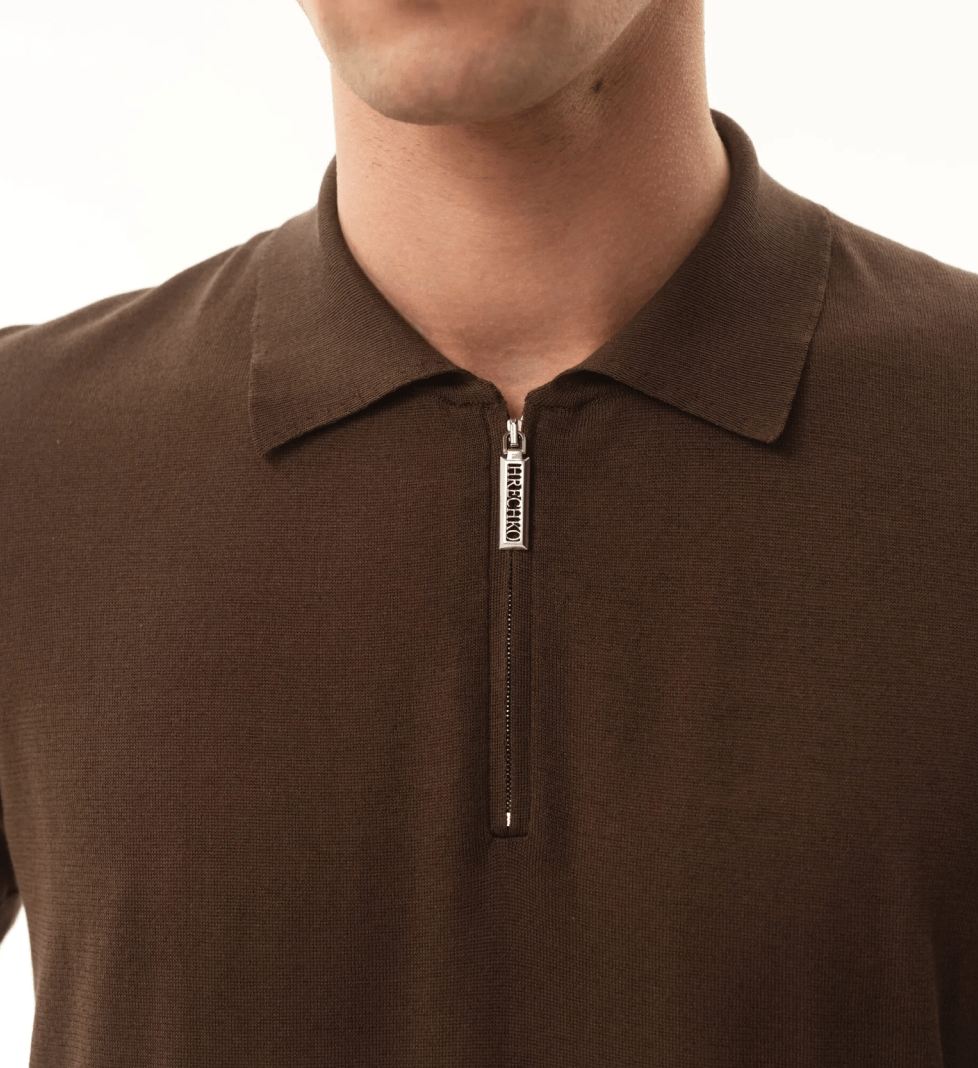 Поло HRECHKO з коротким рукавом на блискавці brown