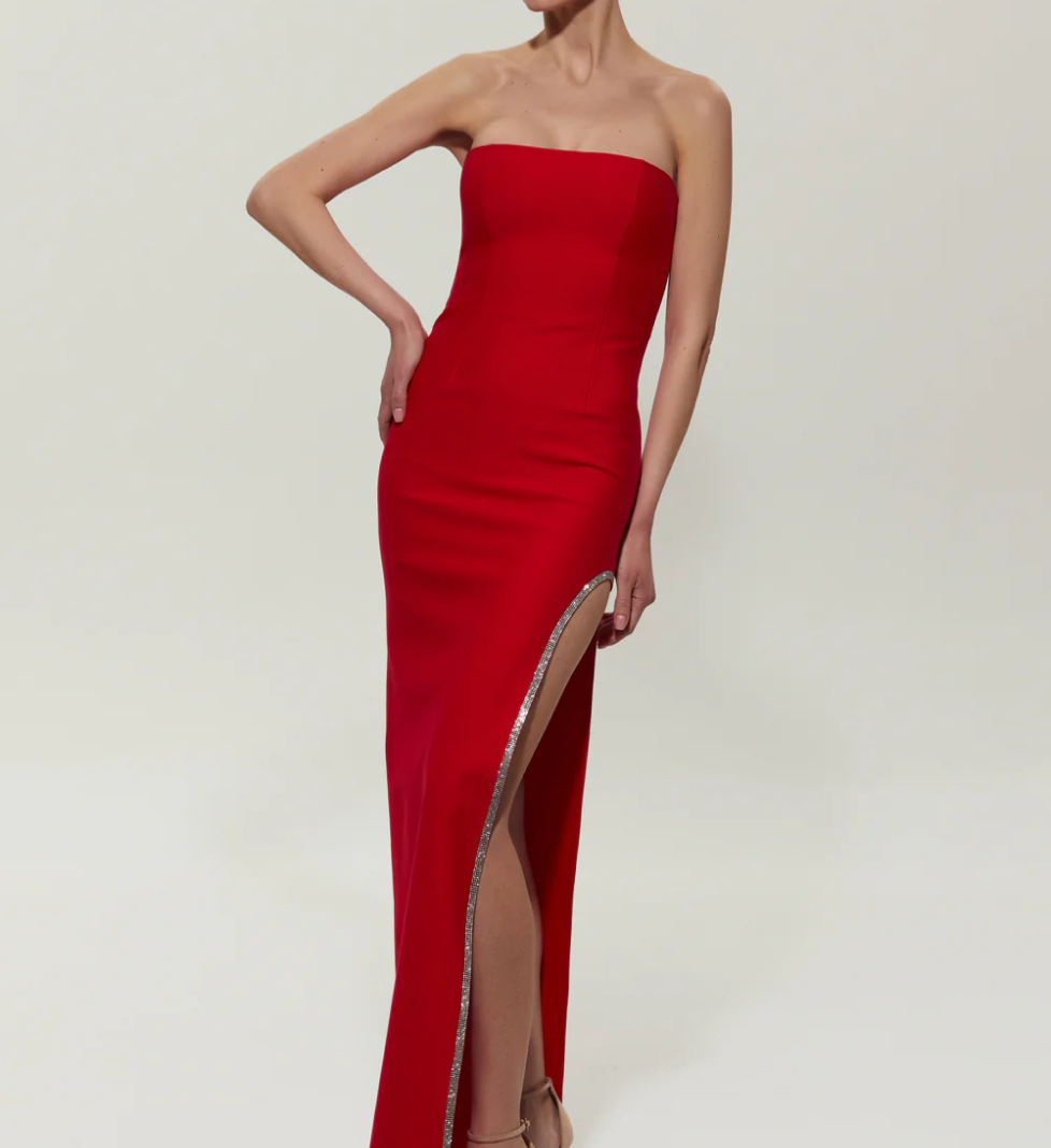 Максі-сукня SEMENENKO з розрізом прикрашена кристалами red