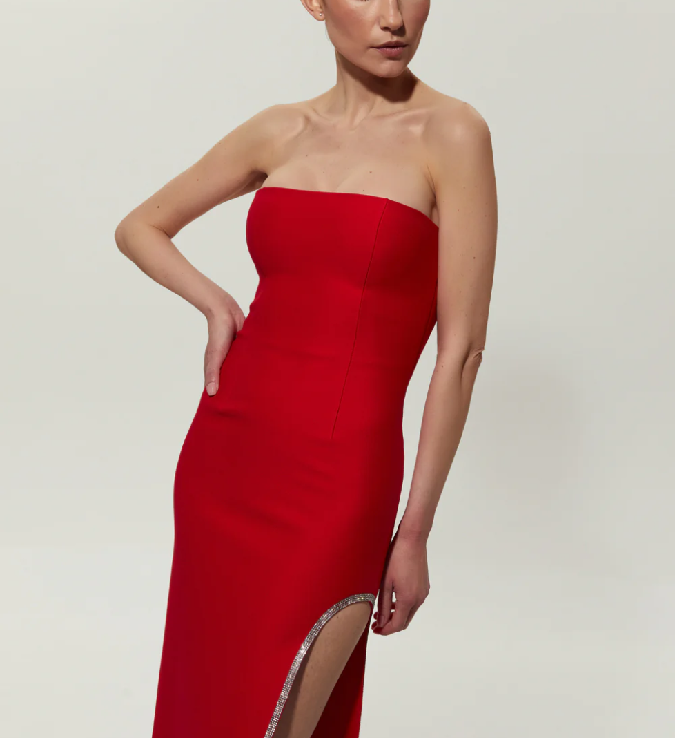 Максі-сукня SEMENENKO з розрізом прикрашена кристалами red