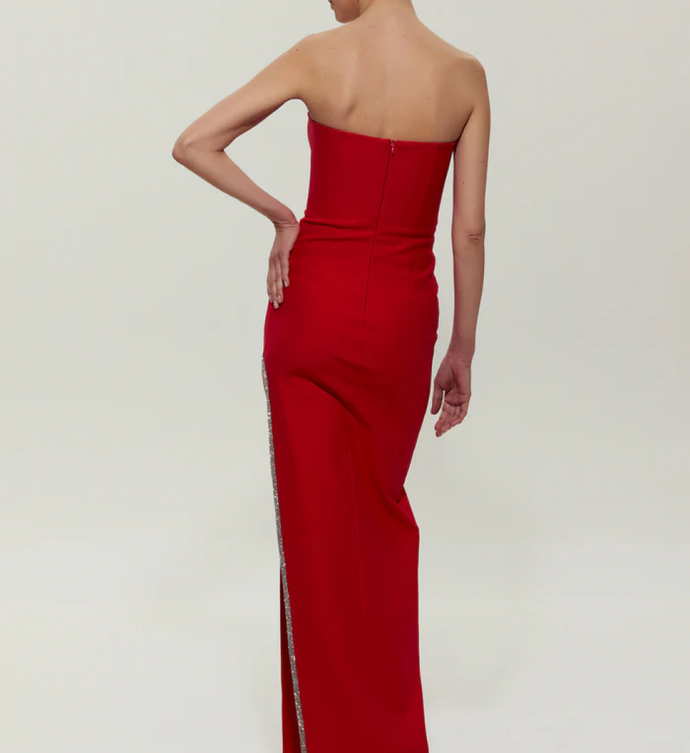 Максі-сукня SEMENENKO з розрізом прикрашена кристалами red