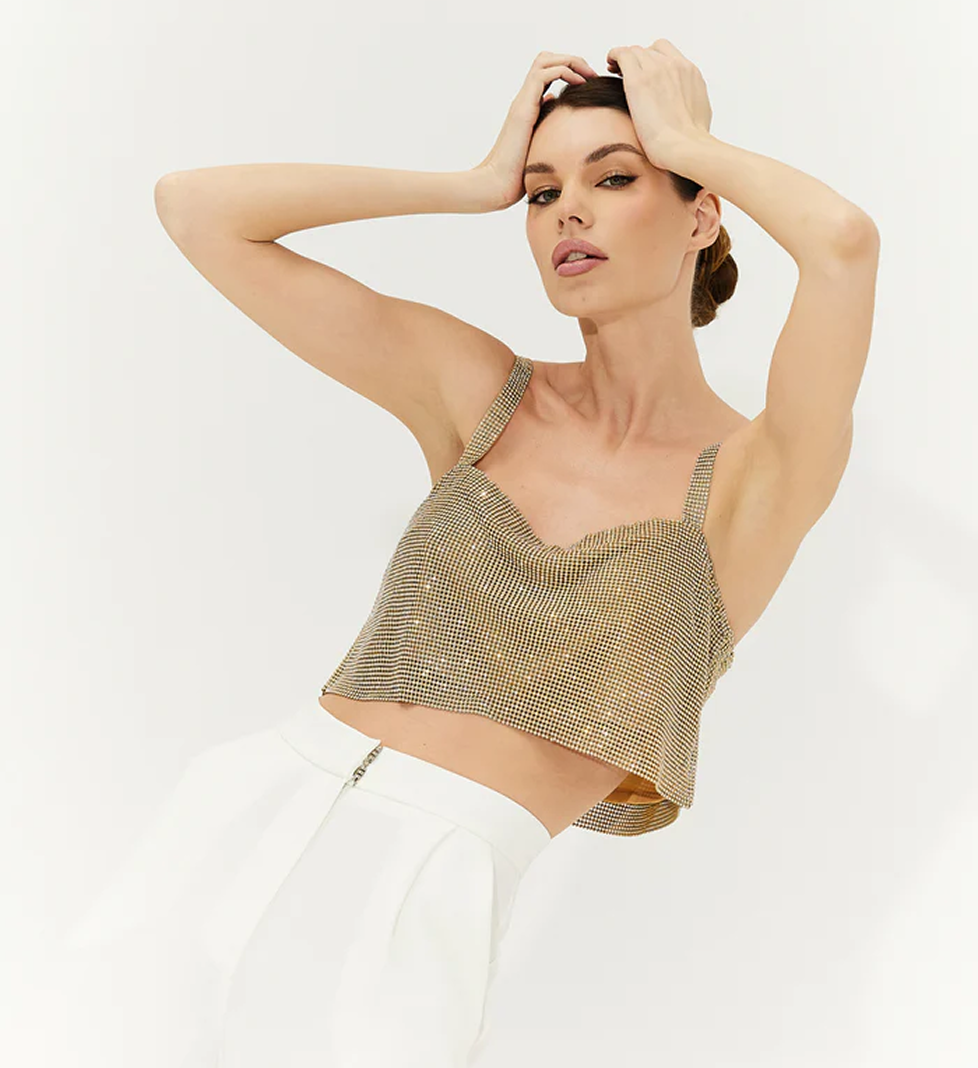 Золота кольчужна накидка SEMENENKO з кристалами