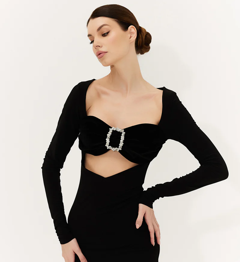 Чорна сукня з трикотажу з оксамитовим ліфом SEMENENKO