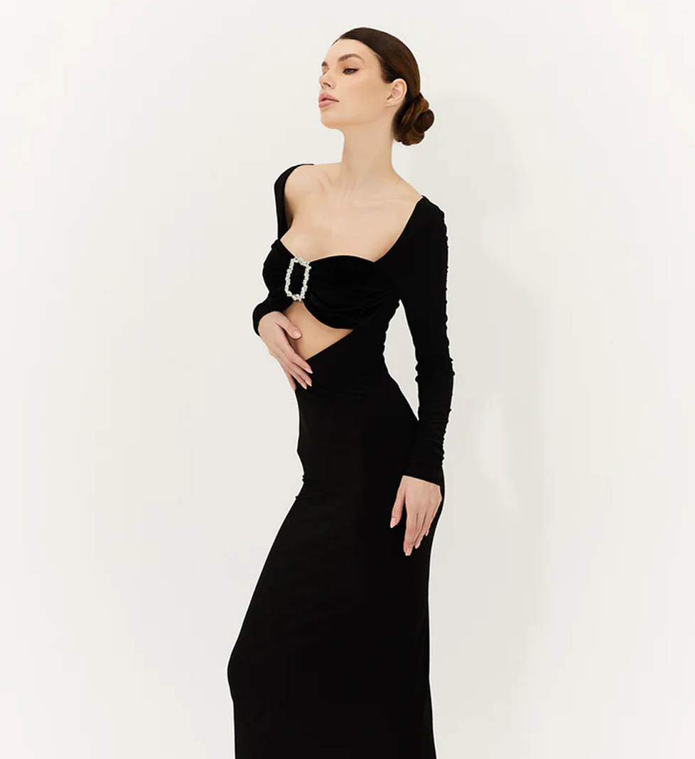 Чорна сукня з трикотажу з оксамитовим ліфом SEMENENKO