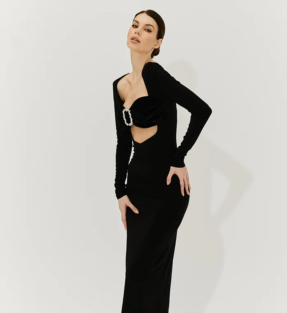 Чорна сукня з трикотажу з оксамитовим ліфом SEMENENKO