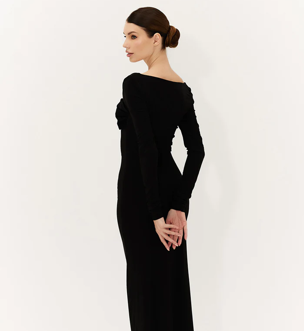 Чорна сукня з трикотажу з оксамитовим ліфом SEMENENKO