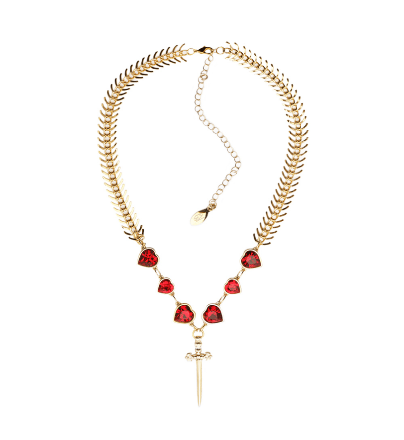 Намисто Grains De Verre "SWORD AND HEARTS" Red Gold