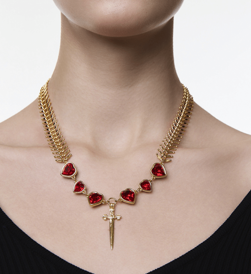 Намисто Grains De Verre "SWORD AND HEARTS" Red Gold