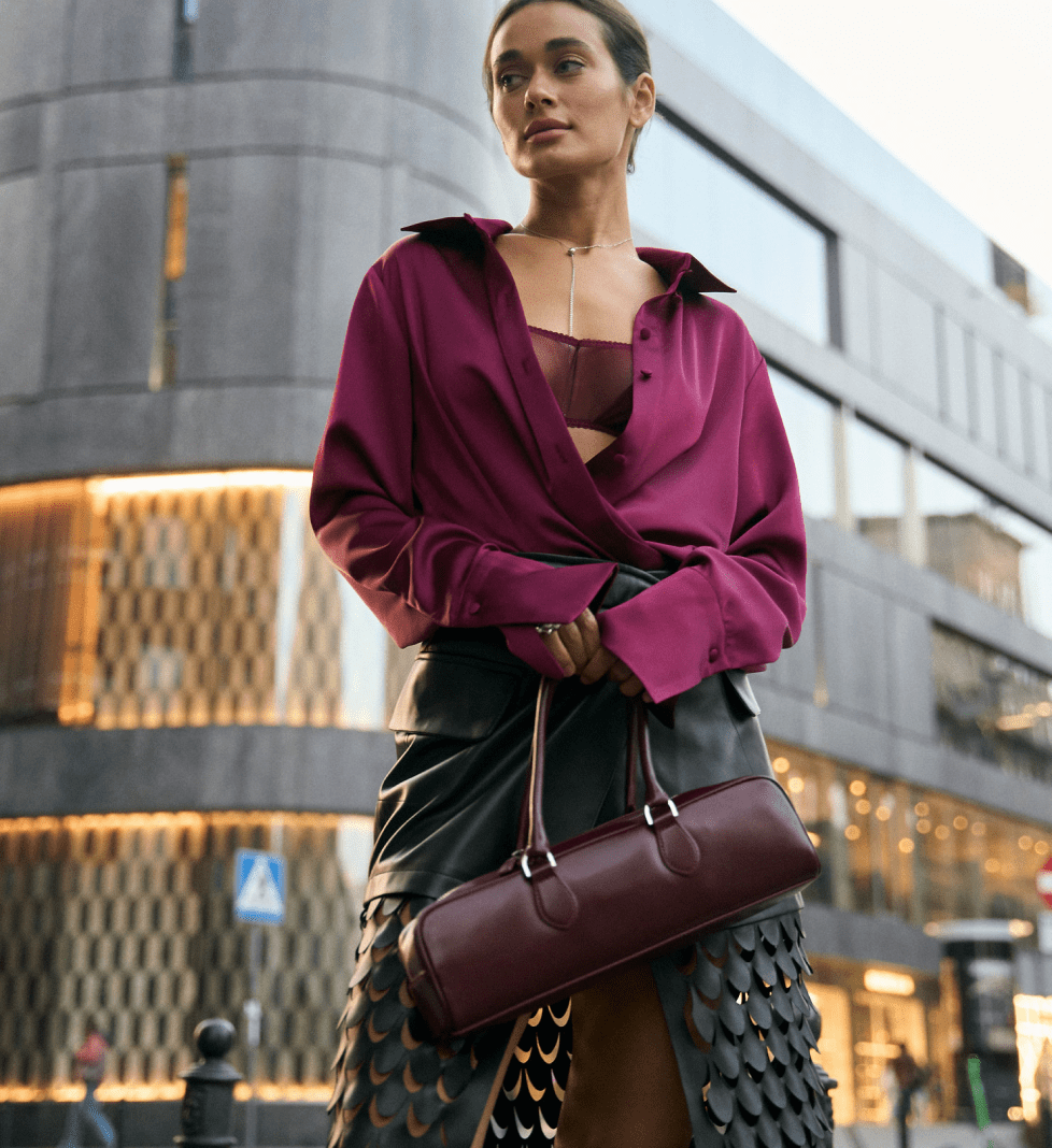 Блуза атласна ROSCA з топом Burgundy