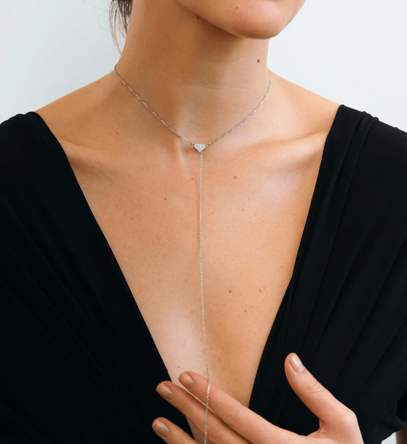 Кольє-трансформер GUZEMA, серденько з діамантами на ланцюжку White Gold