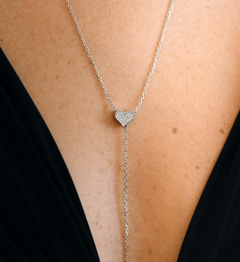 Кольє-трансформер GUZEMA, серденько з діамантами на ланцюжку White Gold