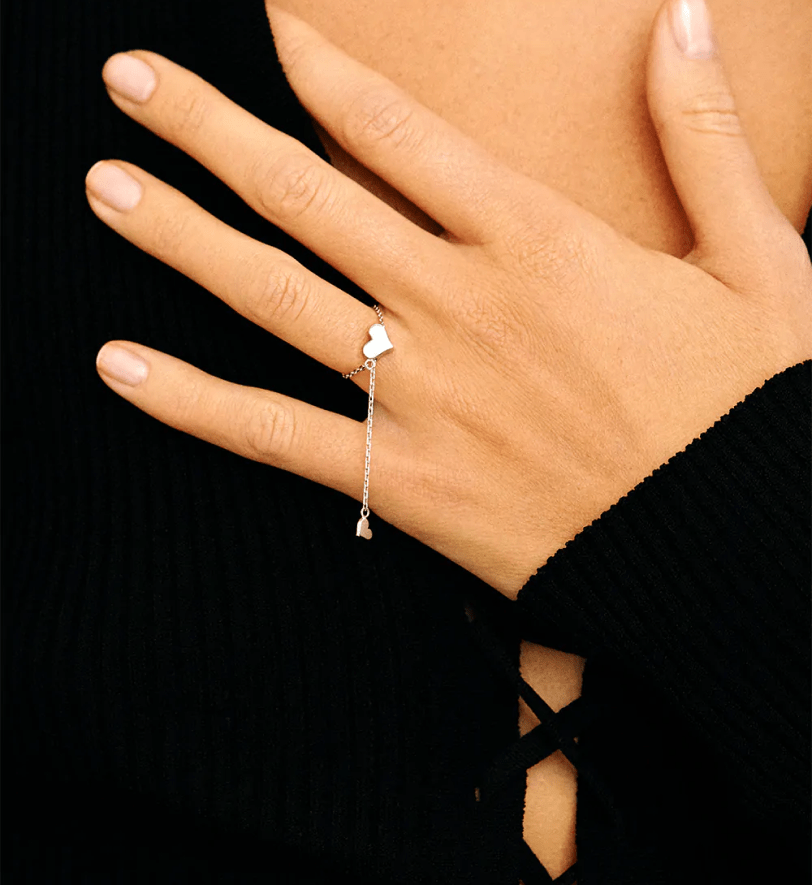 Каблучка-трансформер GUZEMA, серденько на ланцюжку White Gold