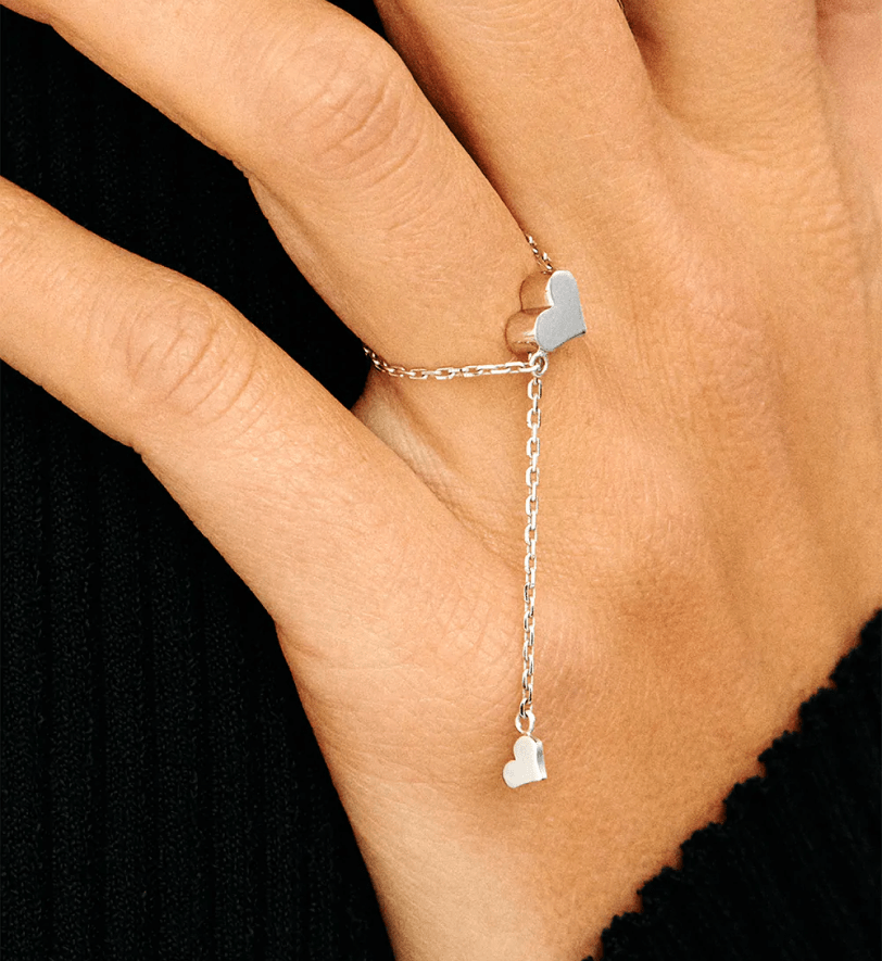 Каблучка-трансформер GUZEMA, серденько на ланцюжку White Gold