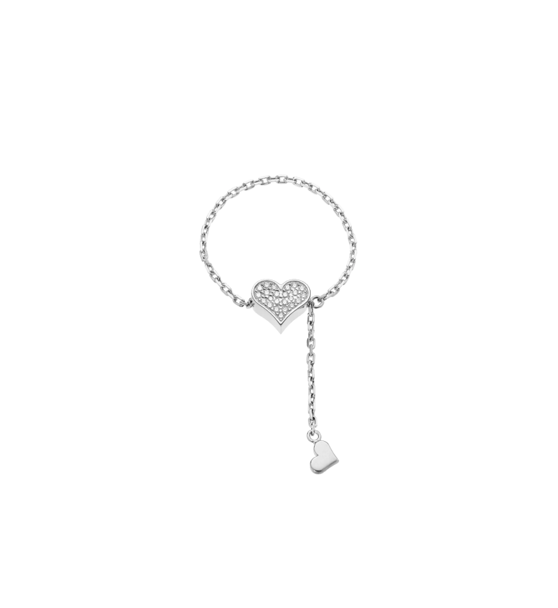 Каблучка-трансформер GUZEMA, серденько з діамантами на ланцюжку White Gold