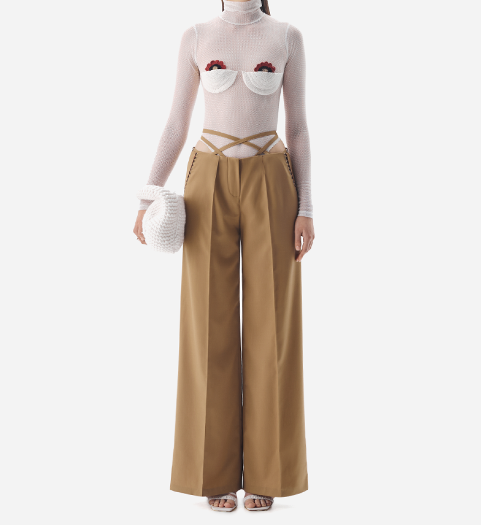 Брюки TONiA на зав’язках з вишивкою camel