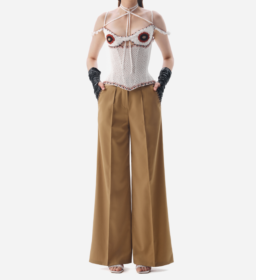 Брюки TONiA на зав’язках з вишивкою camel