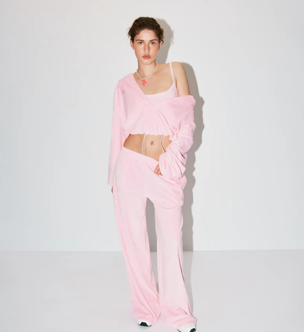 Велюровий костюм 044 GARDEN з палаццо pink