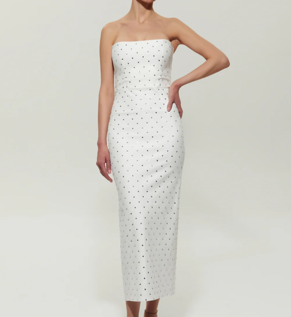 Міді-сукня SEMENENKO з розрізом прикрашена кристалами white