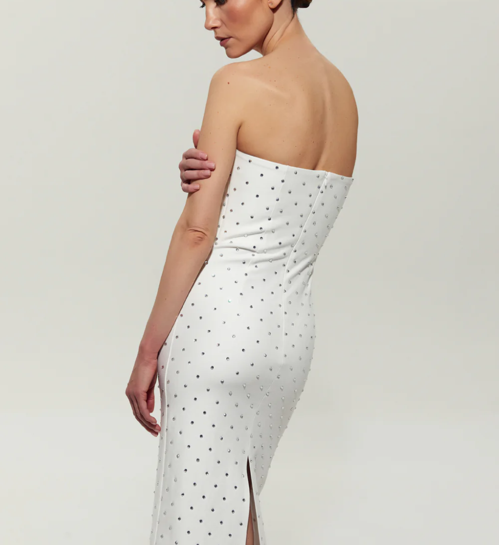 Міді-сукня SEMENENKO з розрізом прикрашена кристалами white