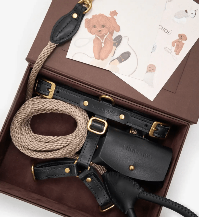 Комплект аксесуарів CHOUCHOU для собак (шлея+повідець+диспенсер) чорний