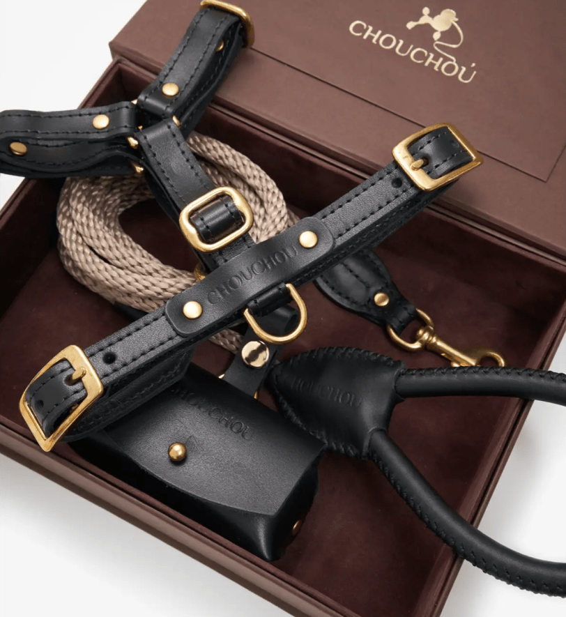 Комплект аксесуарів CHOUCHOU для собак (шлея+повідець+диспенсер) чорний