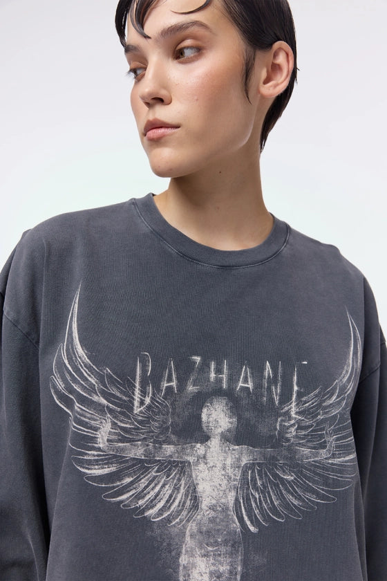 Vintage-style long-sleeve shirt with "Angel" print
