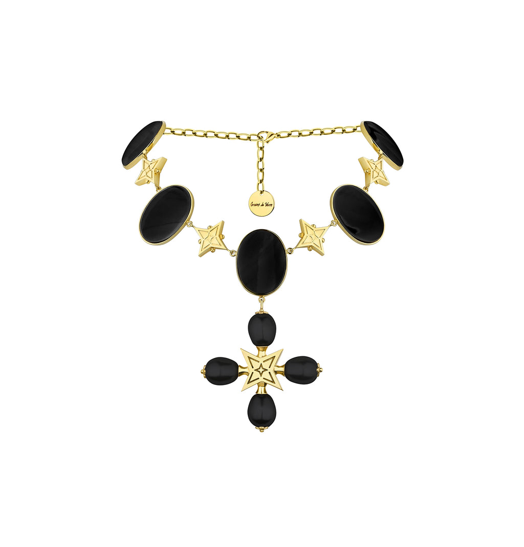 “DESERT ROSE” NECKLACE BLACK WITH GOLDEN