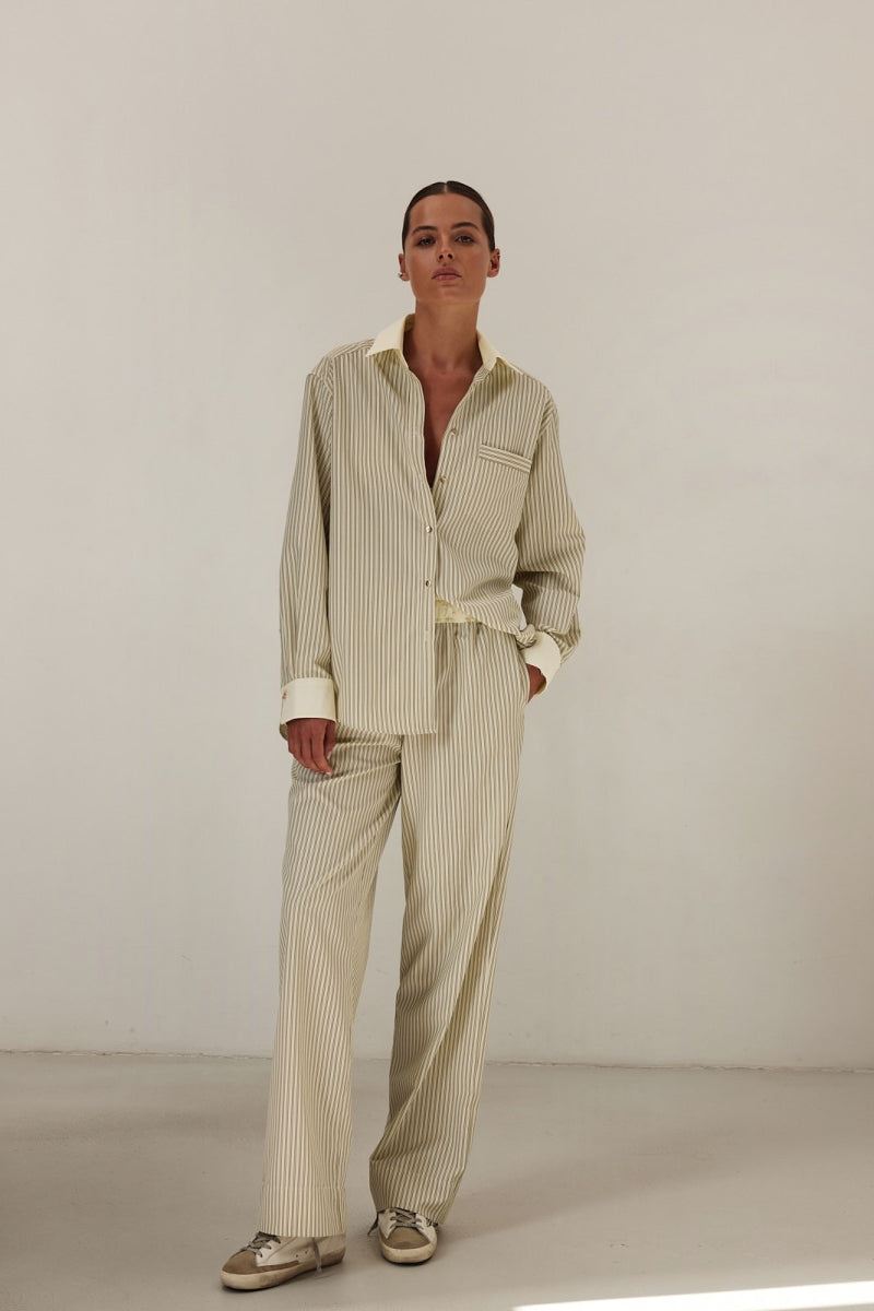 COTTON PULL ON PANTS - VINTAGE OLIVE STRIPE