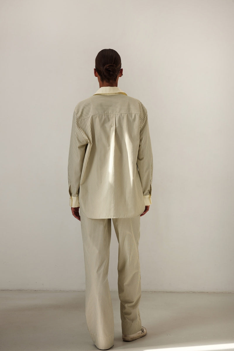 COTTON PULL ON PANTS - VINTAGE OLIVE STRIPE