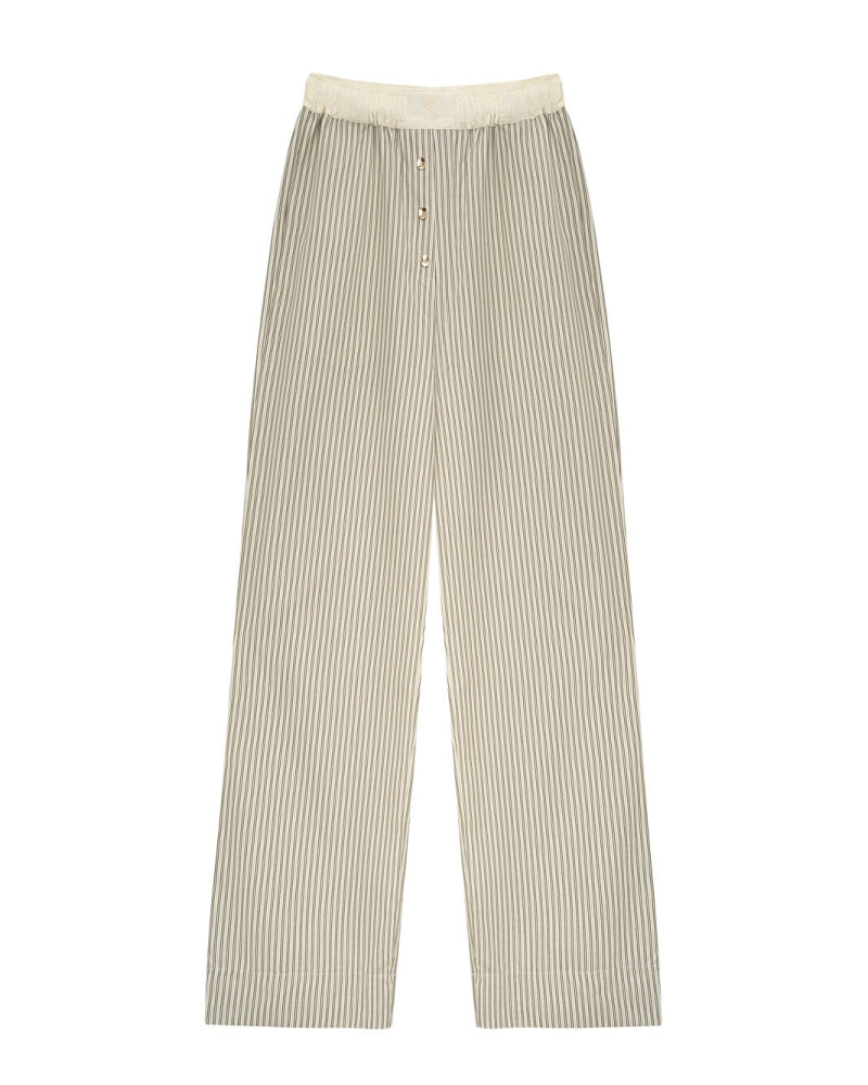 Cotton Pull On Pants - Vintage Olive Stripe
