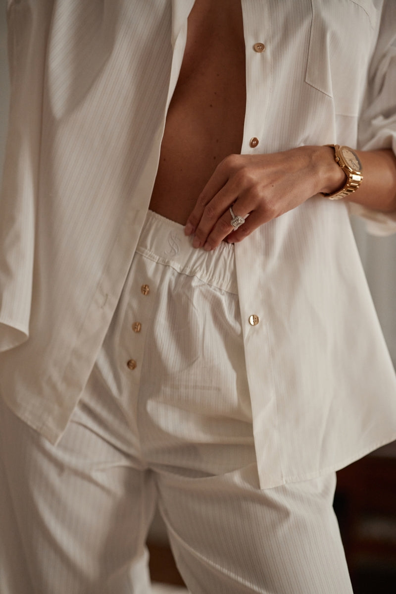 Cotton Pull On Pants - Vintage White Stripe