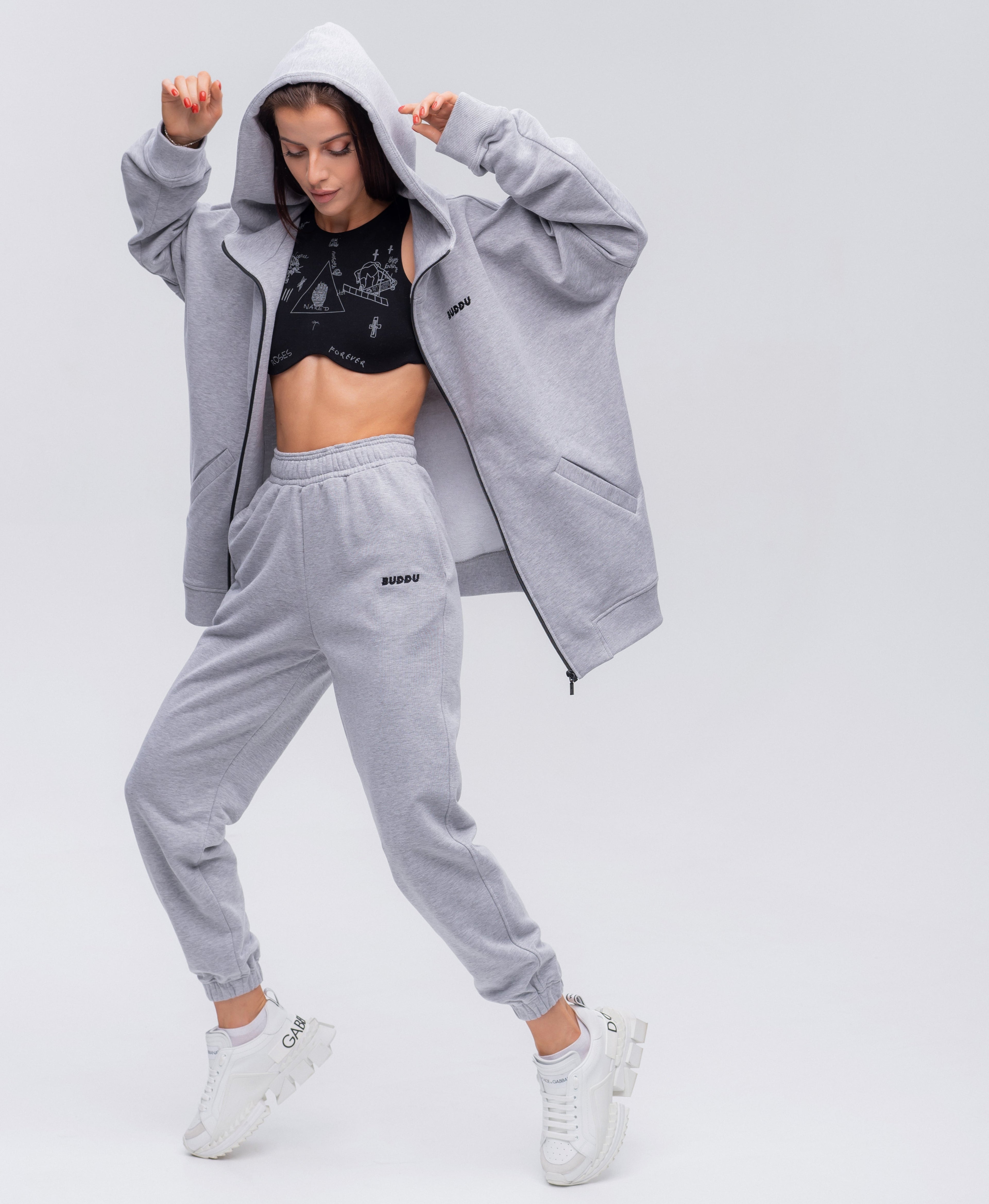 Костюм з худі на замок Light Grey без флісу