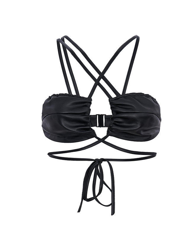 ROSCA leather top with ties brown