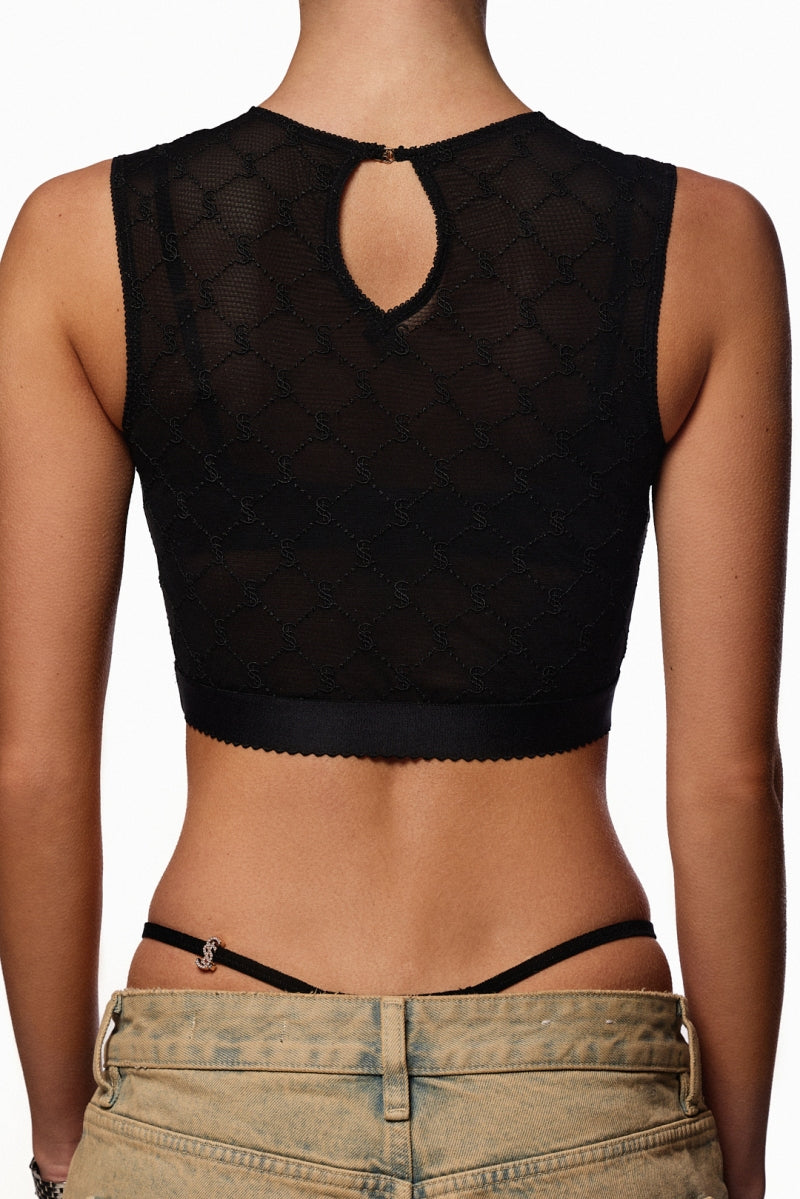 EMBROIDERED LACE CROP TOP BLACK
