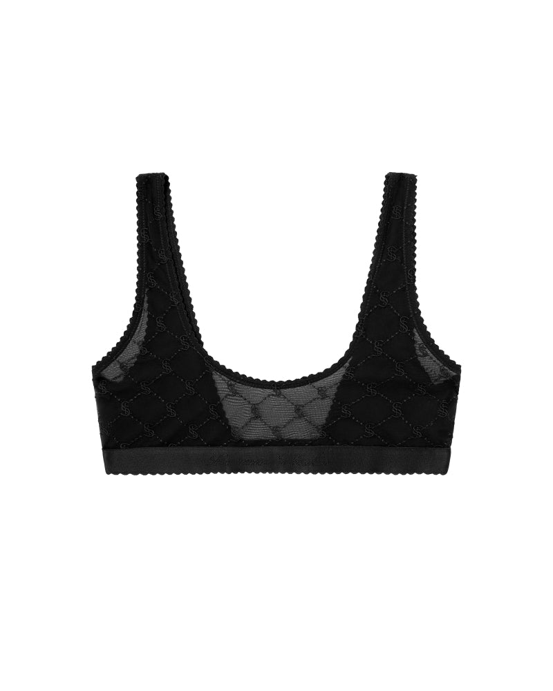 EMBROIDERED LACE SCOOP BRALETTE BLACK
