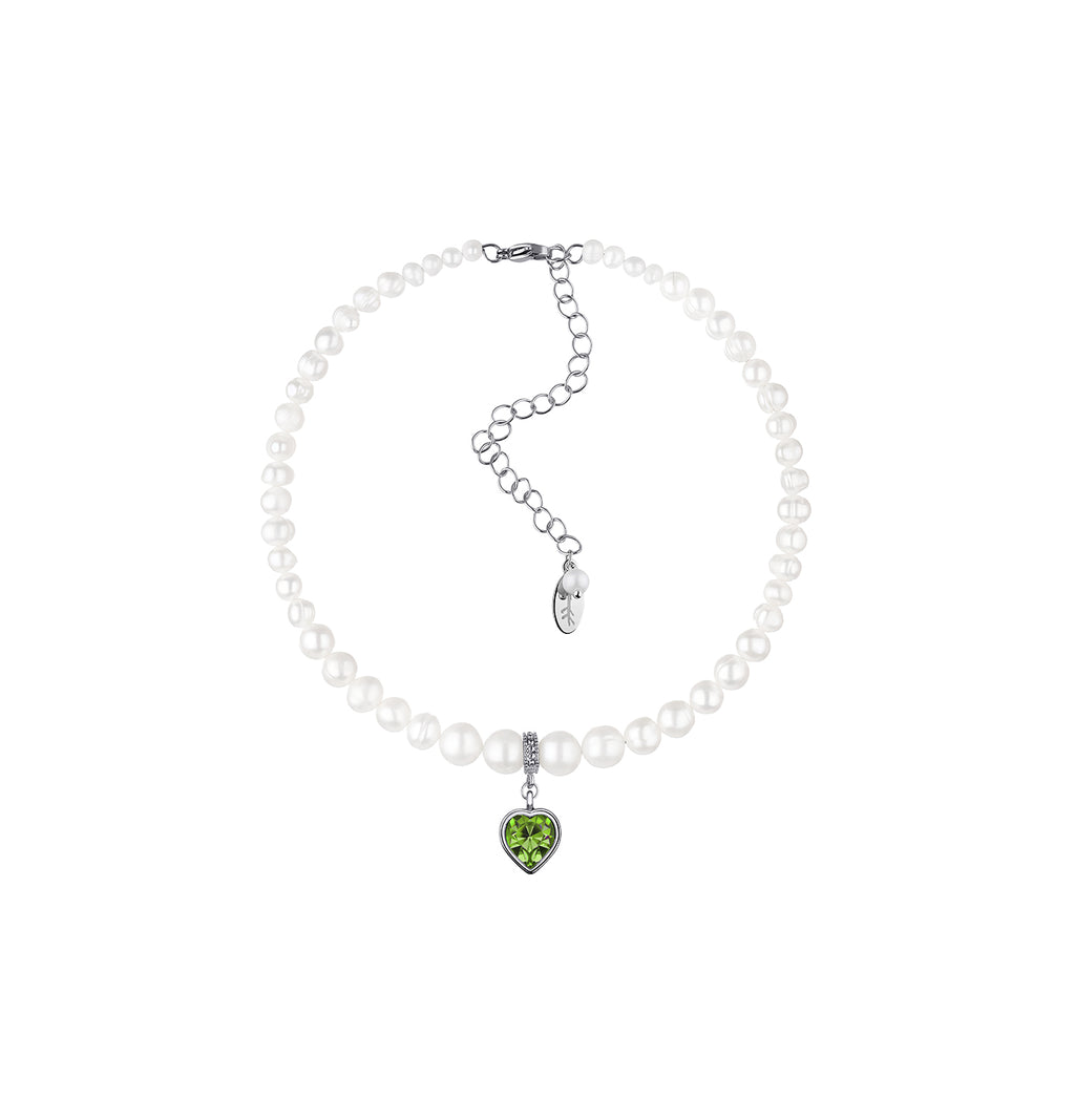 Grains De Verre Pearls Choker With Green Heart Gold