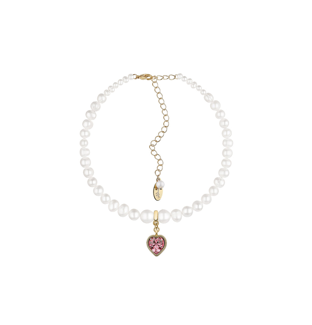 PEARLS CHOKER WITH PINK HEART