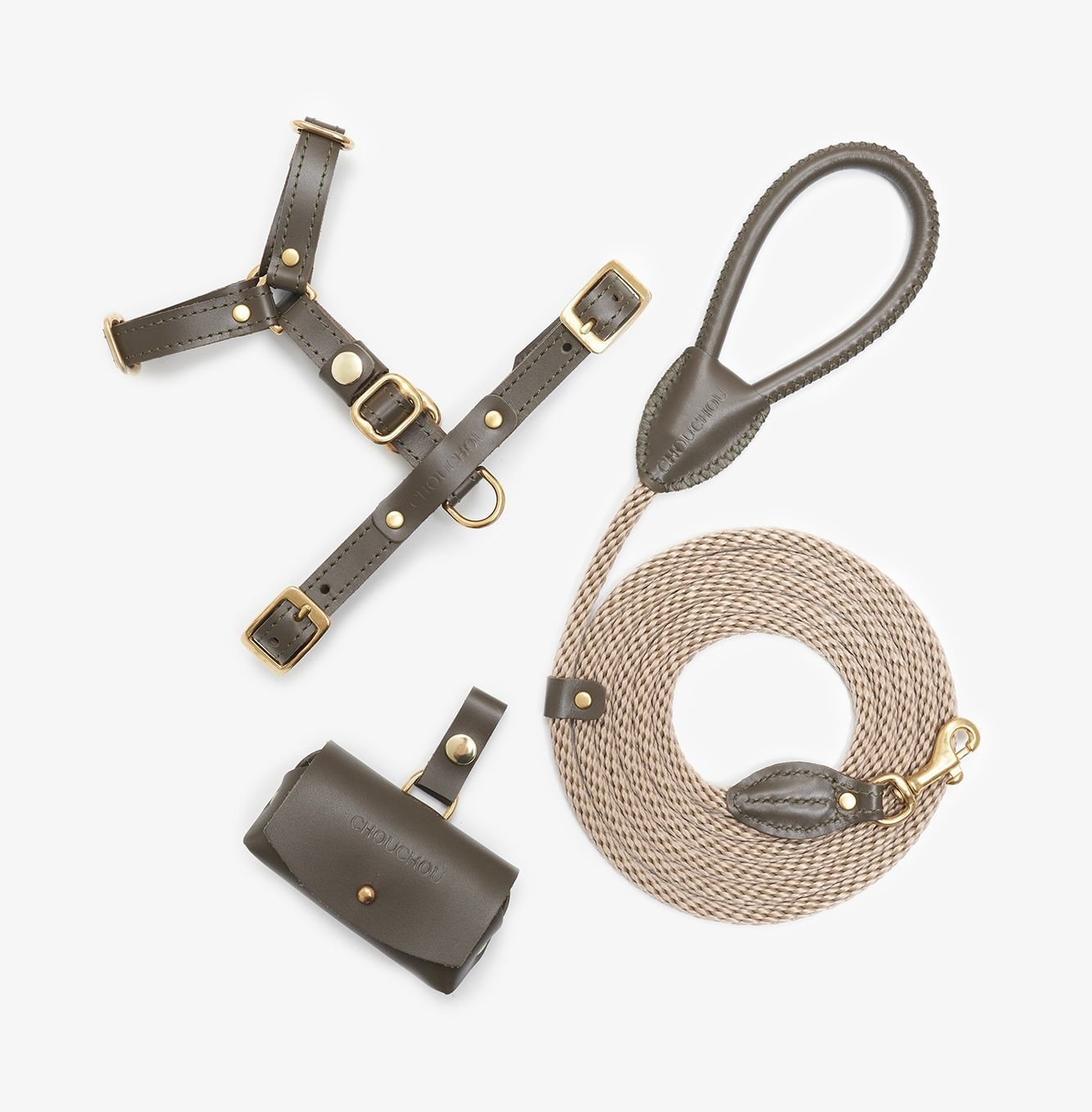 CHOUCHOU accessory set for dogs (harness + leash + dispenser) black
