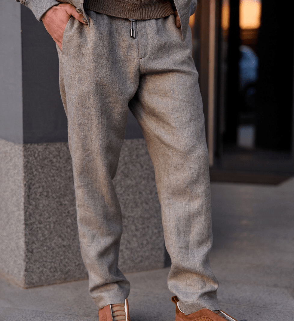 Штани the SUIT MAN лляні (сіро-бежеві)