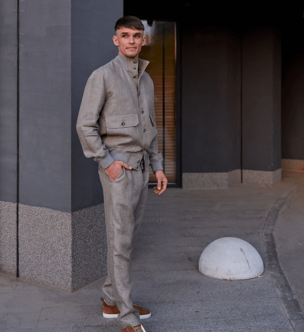 Штани the SUIT MAN лляні (сіро-бежеві)