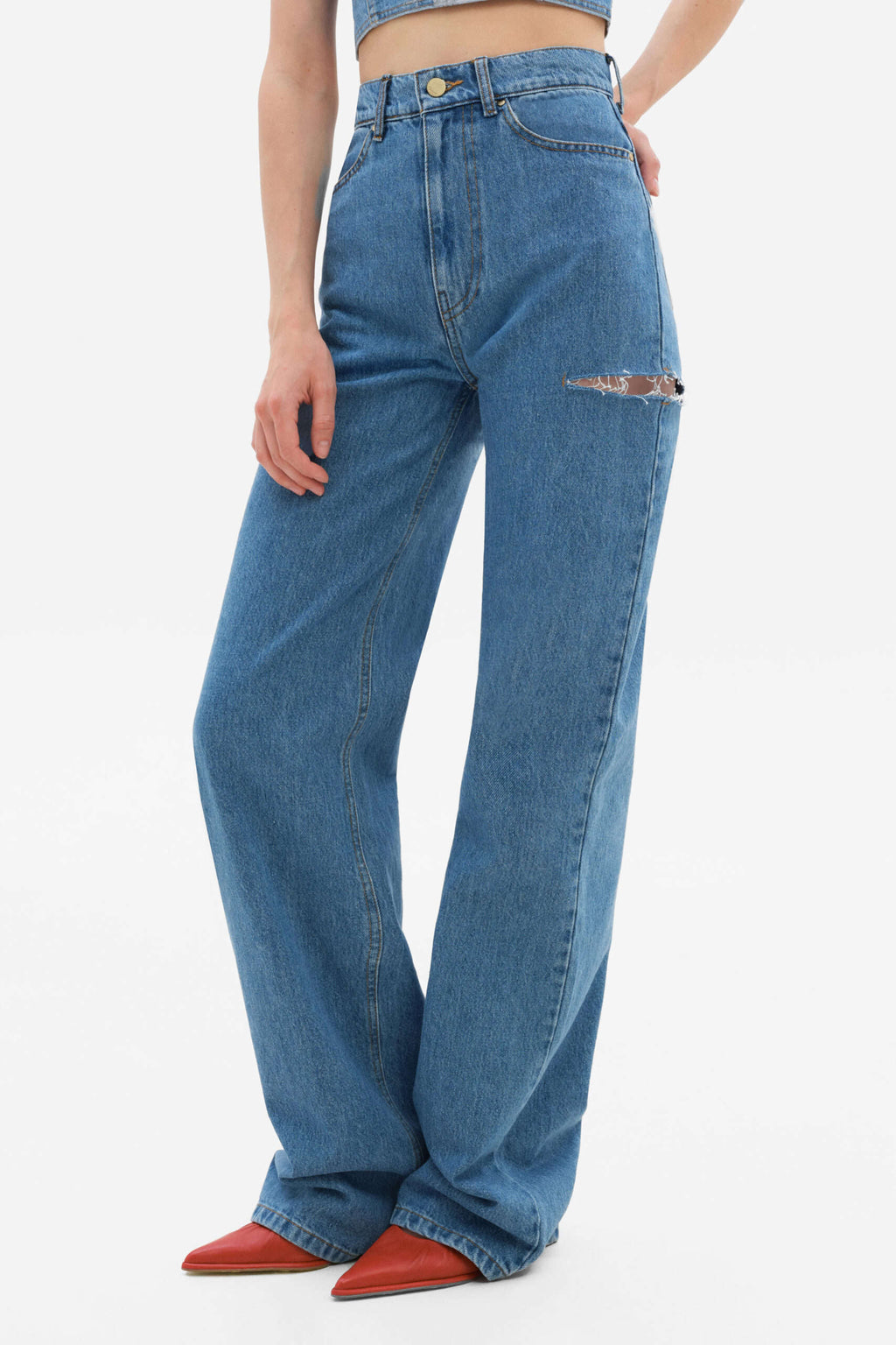 Light Blue Jeans with rips - фото 2