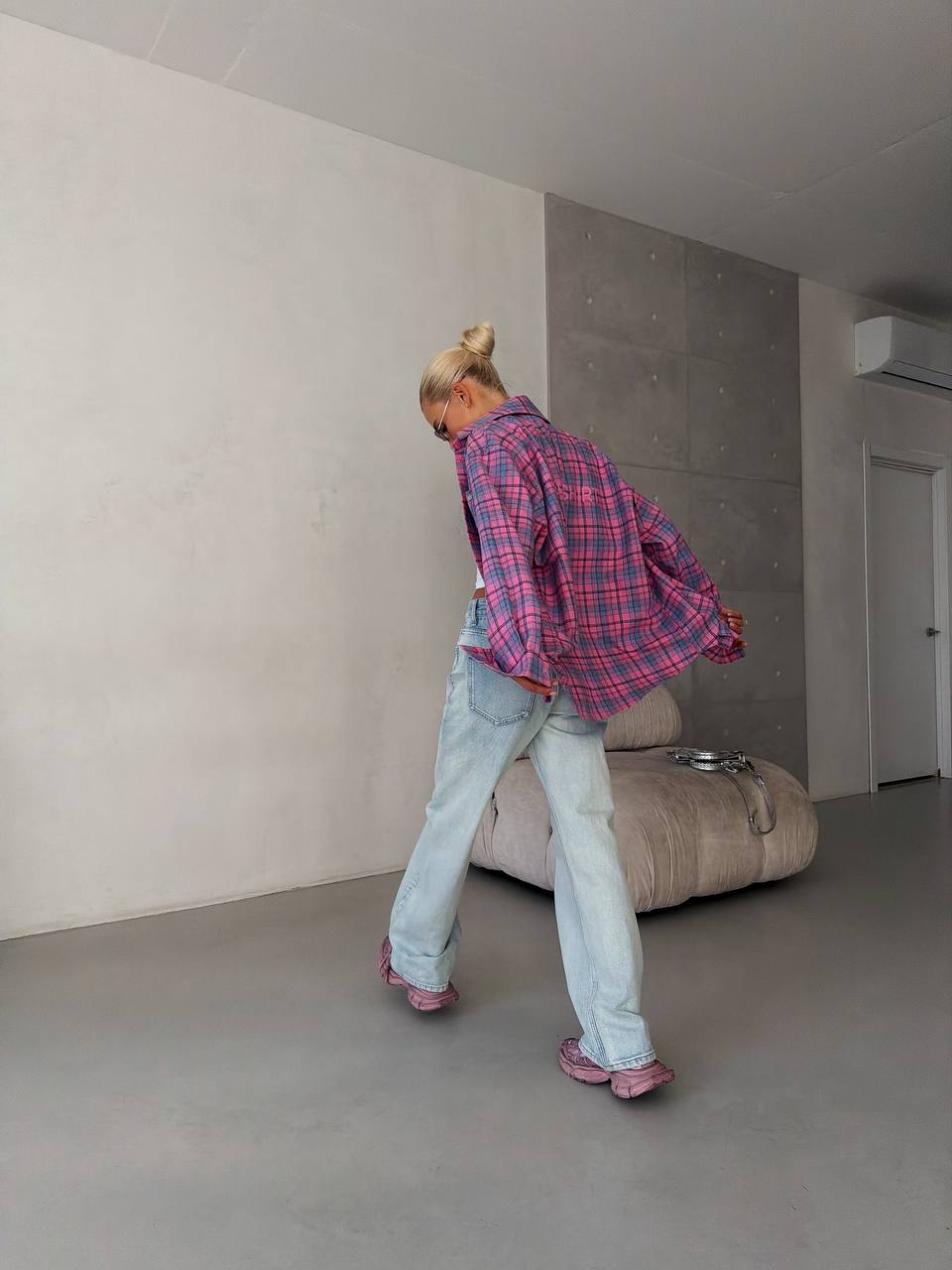Клетчатая рубашка Fam Est pink