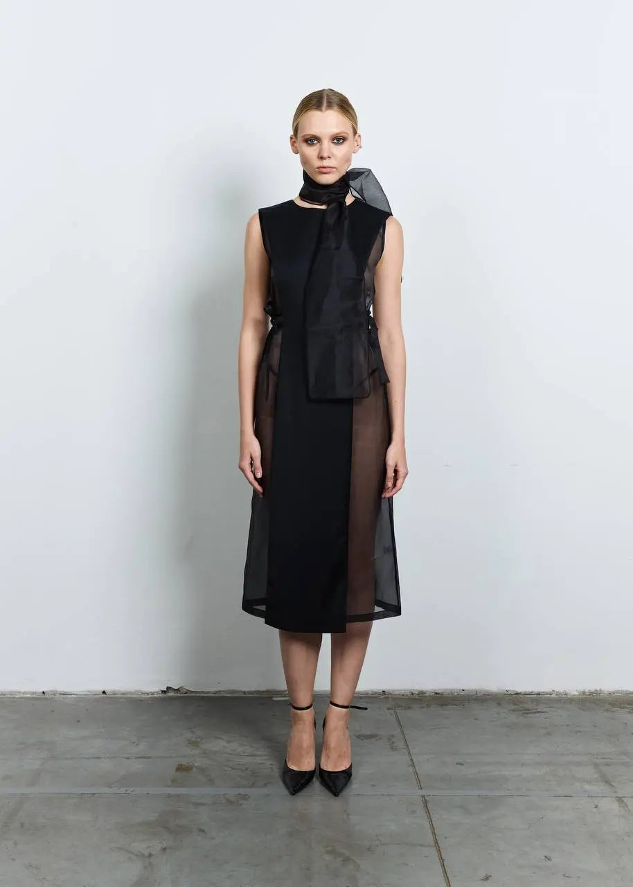 Organza dress with a cape