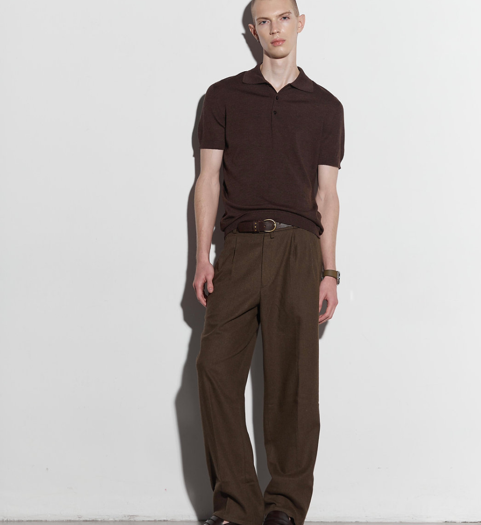 Поло Keenly з коміром на трьох ґудзиках з коротким рукавом mocha