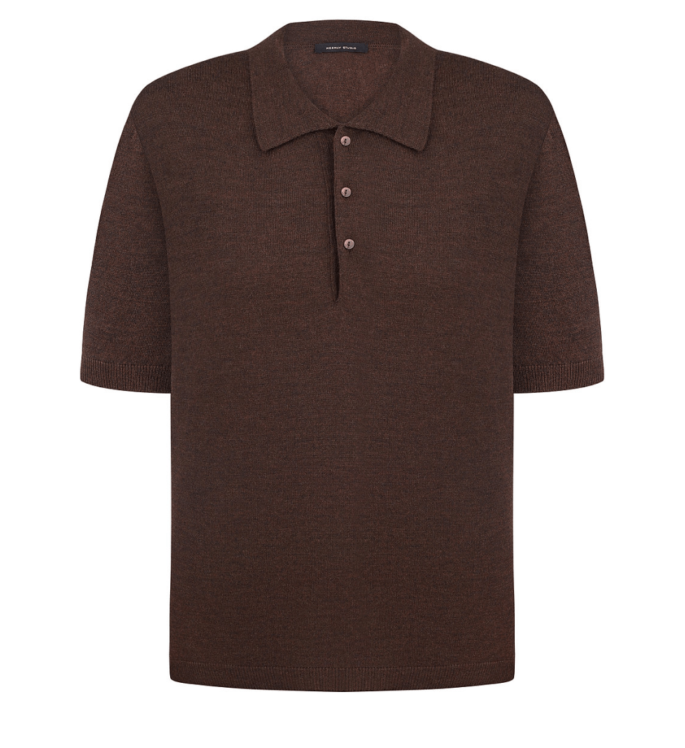 Поло Keenly з коміром на трьох ґудзиках з коротким рукавом mocha