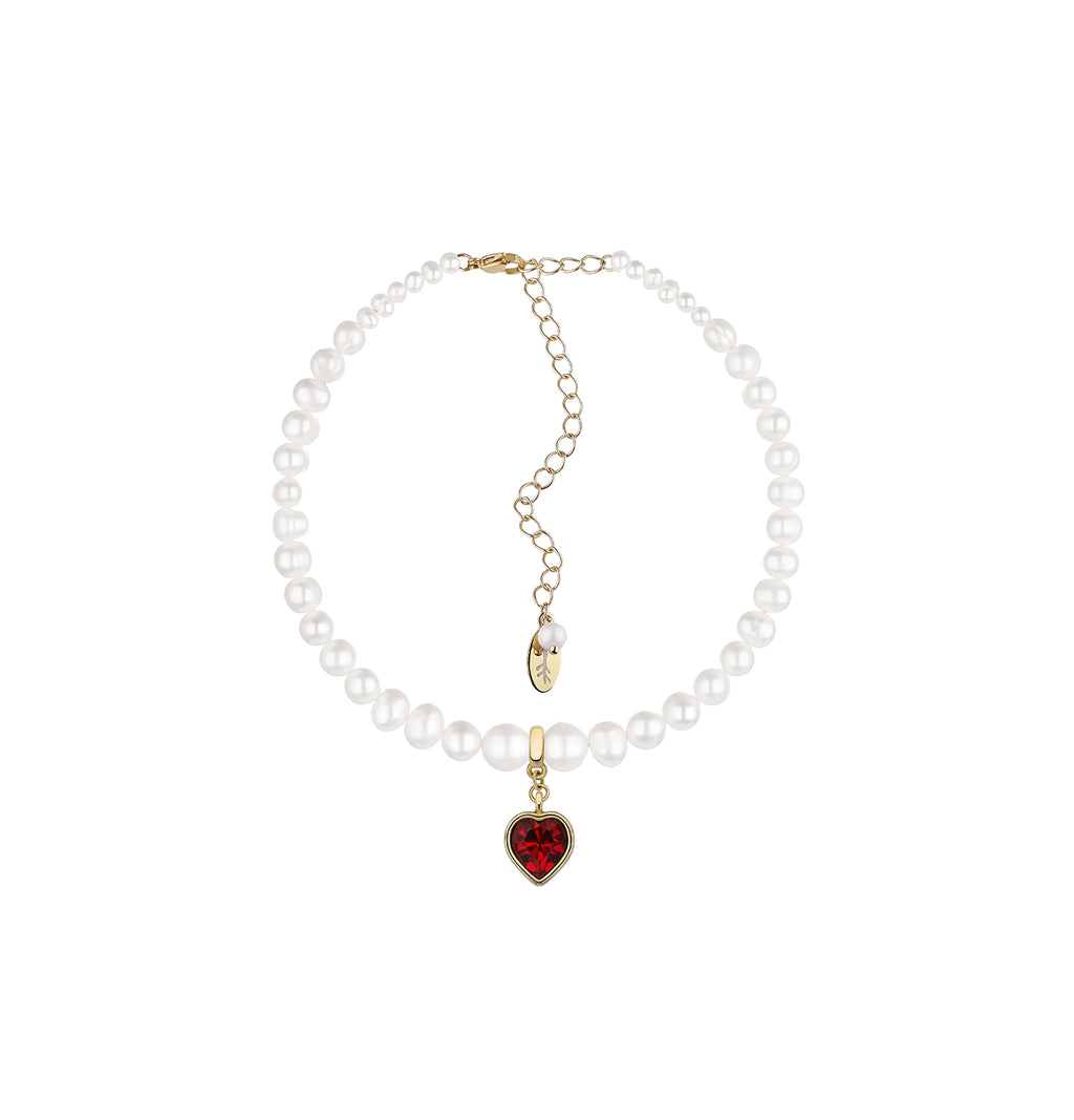 PEARLS CHOKER WITH RED HEART