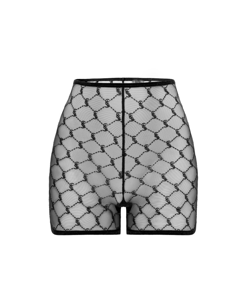 SHEER LACE SHORTS BLACK